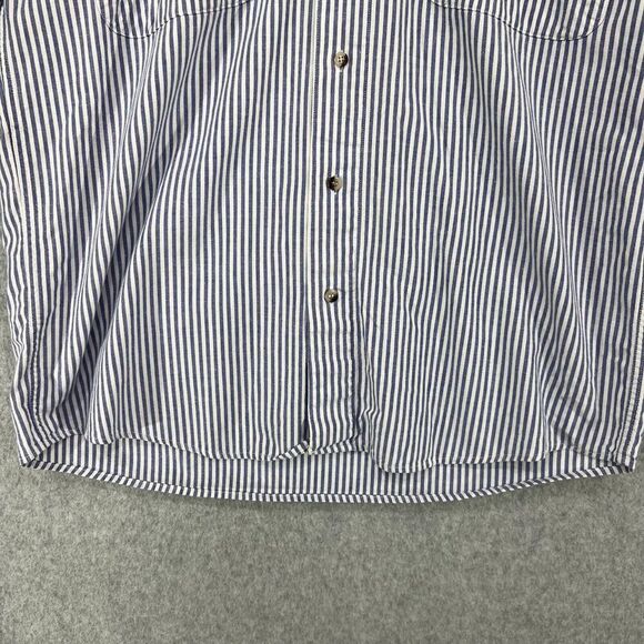 Roots Button Up Shirt Mens Small Blue White Striped Long Sleeve Chambray Pockets - Picture 3 of 12